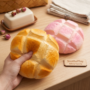 SoothePlay Bakery Squishy – Ultra Slow-Rise Realistic Melon Pan/Concha Sweet Bread (Satisfying Scented Stress Toy, Kawaii Decor)